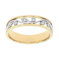 Bague Femme Alliance florale OR 750/1000 bicolore et diamants