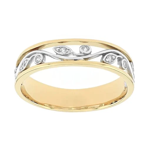 Bague Femme Alliance florale OR 750/1000 bicolore et diamants