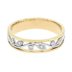 Bague Femme Alliance florale OR 750/1000 bicolore et diamants