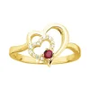 bague femme coeurs EDORA PLAQUE OR et spinelle rouge