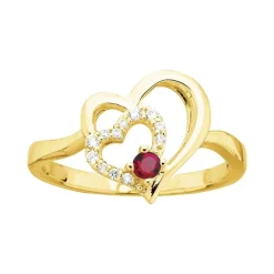 bague femme coeurs EDORA PLAQUE OR et spinelle rouge