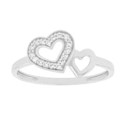 Bague Femme Coeurs OR 375/1000 Blanc et Oxydes