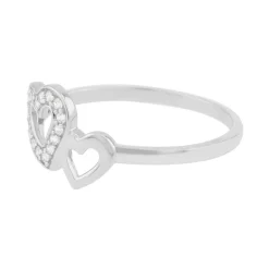 Bague Femme Coeurs OR 375/1000 Blanc et Oxydes