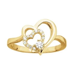 bague femme double coeurs EDORA PLAQUE OR et oxydes