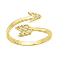 bague femme double flêches EDORA PLAQUE OR et oxydes