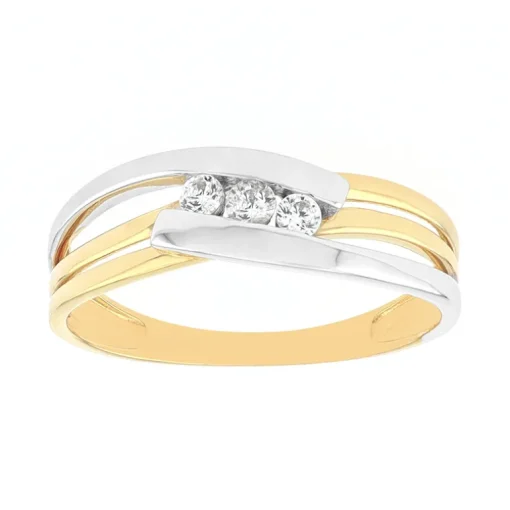 Bague Femme EDORA OR 375/1000 Bicolore Oxyde de Zirconium