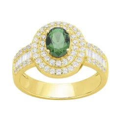 bague femme entourage EDORA PLAQUE OR et spinelle verte