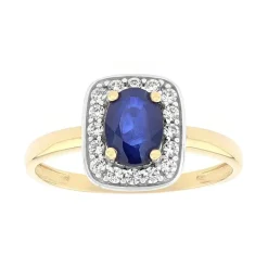 bague femme entourage EDORA OR 375/1000 jaune et saphir