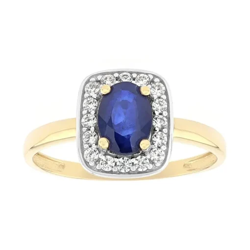 bague femme entourage EDORA OR 375/1000 jaune et saphir