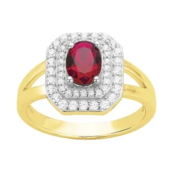 bague femme entourage EDORA PLAQUE OR et spinelle rouge