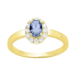 bague femme entourage EDORA PLAQUE OR et spinelle bleue