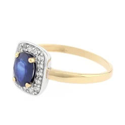 bague femme entourage EDORA OR 375/1000 jaune et saphir