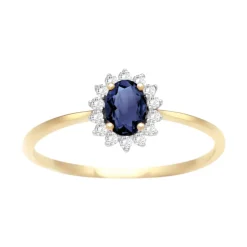 Bague Femme Entourage OR 375/1000 Bicolore, Saphir et Oxydes