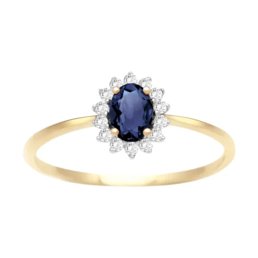 Bague Femme Entourage OR 375/1000 Bicolore, Saphir et Oxydes