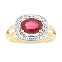 Bague Femme Entourage OR 375/1000 Bicolore, Rubis et Oxydes