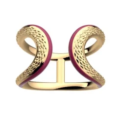 Bague Femme LES CADETTES REPTILE ROUGE LAQUÉ Laiton Doré