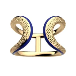 Bague Femme LES CADETTES REPTILE BLEU LAQUÉ Laiton Doré