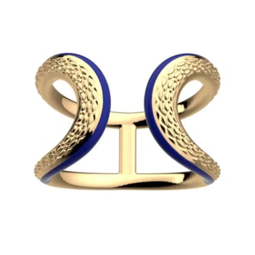 Bague Femme LES CADETTES REPTILE BLEU LAQUÉ Laiton Doré