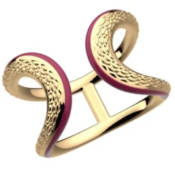 Bague Femme LES CADETTES REPTILE ROUGE LAQUÉ Laiton Doré