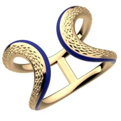 Bague Femme LES CADETTES REPTILE BLEU LAQUÉ Laiton Doré