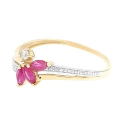 Bague Femme OR 375/1000 Bicolore, Rubis et Oxydes