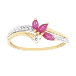 Bague Femme OR 375/1000 Bicolore, Rubis et Oxydes