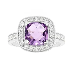 Bague femme OR 375/1000 blanc et améthyste