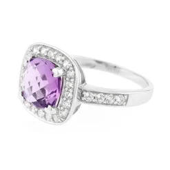 Bague femme OR 375/1000 blanc et améthyste