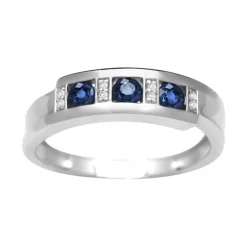 Bague Femme OR 375/1000 Blanc, Saphirs et Oxydes