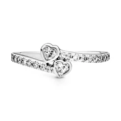 Bague Femme Pandora Moments Deux Cœurs Scintillants 191023CZ