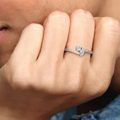 Bague Femme Pandora Moments Deux Cœurs Scintillants 191023CZ