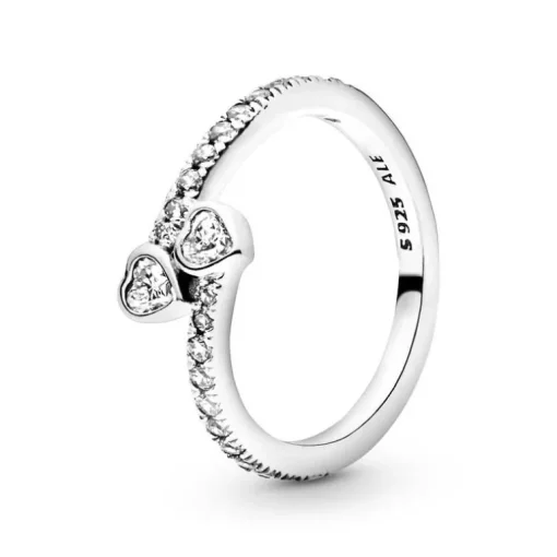 Bague Femme Pandora Moments Deux Cœurs Scintillants 191023CZ