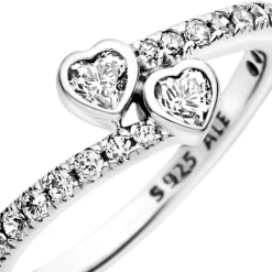 Bague Femme Pandora Moments Deux Cœurs Scintillants 191023CZ
