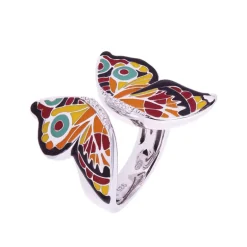 Bague Femme Papillon UNA STORIA ARGENT 925/1000 Laqué Multicolore et Oxydes