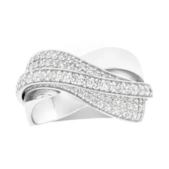 Bague Femme pavage entrelacé OR 375/1000 Blanc et Oxydes