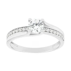 Bague Femme Solitaire accompagné OR 375/1000 Blanc et Oxydes