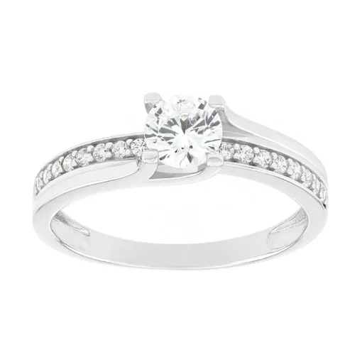 Bague Femme Solitaire accompagné OR 375/1000 Blanc et Oxydes