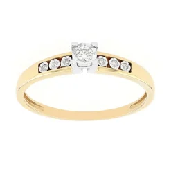 Bague Femme solitaire accompagné OR 375/1000 Jaune et diamants