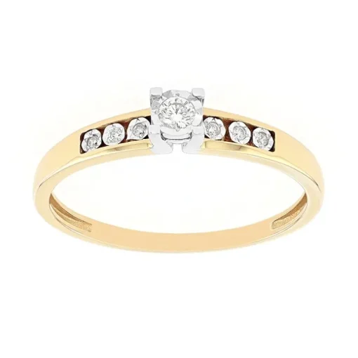 Bague Femme solitaire accompagné OR 375/1000 Jaune et diamants
