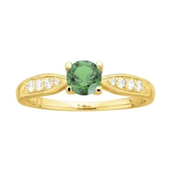 bague femme solitaire accompagné EDORA PLAQUE OR et spinelle verte