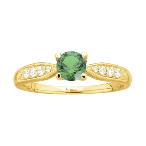 bague femme solitaire accompagné EDORA PLAQUE OR et spinelle verte
