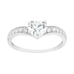 Bague Femme Solitaire Accompagné OR 375/1000 Blanc et Oxydes