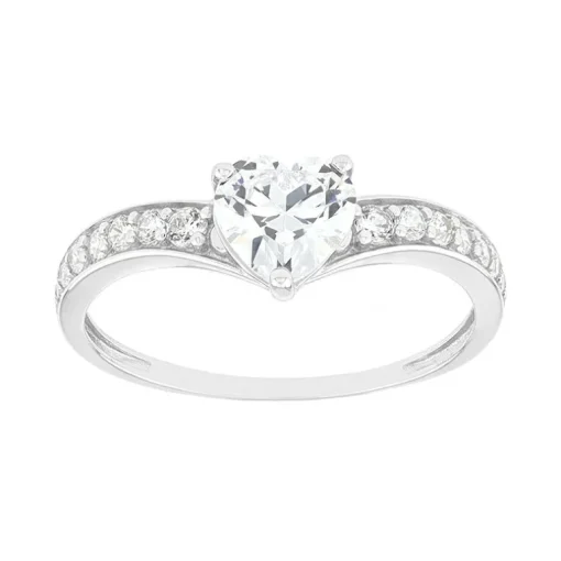 Bague Femme Solitaire Accompagné OR 375/1000 Blanc et Oxydes