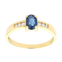 Bague Femme Solitaire Accompagné EDORA OR 750/1000 Jaune, Saphir et Diamants EDOK01821