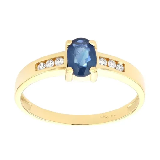 Bague Femme Solitaire Accompagné EDORA OR 750/1000 Jaune, Saphir et Diamants EDOK01821