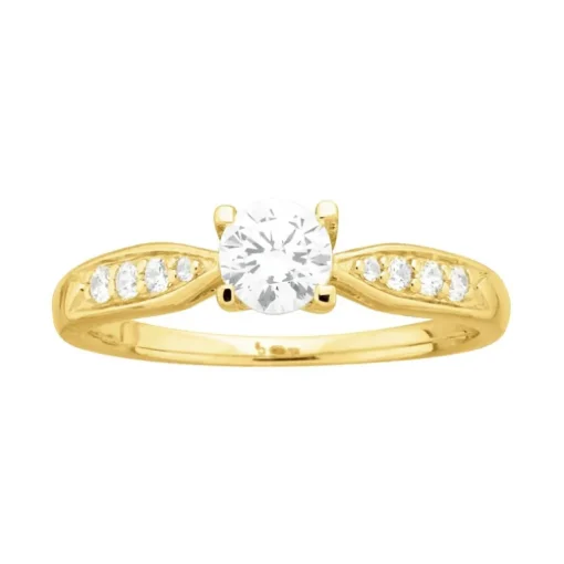 Bague Femme Solitaire Accompagné PLAQUE OR Jaune et Oxyde