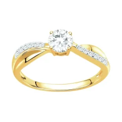 Bague Femme Solitaire Accompagné PLAQUE OR Jaune et Oxyde