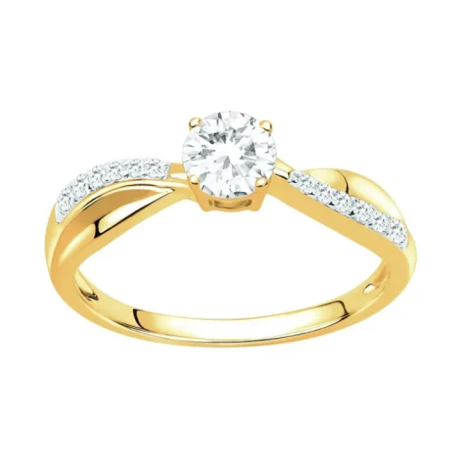 Bague Femme Solitaire Accompagné PLAQUE OR Jaune et Oxyde