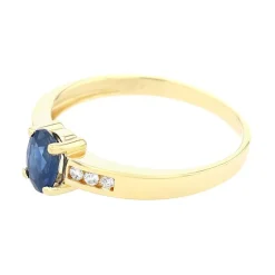Bague Femme Solitaire Accompagné EDORA OR 750/1000 Jaune, Saphir et Diamants EDOK01821