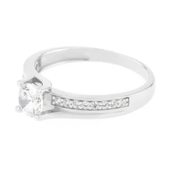 Bague Femme Solitaire accompagné OR 375/1000 Blanc et Oxydes